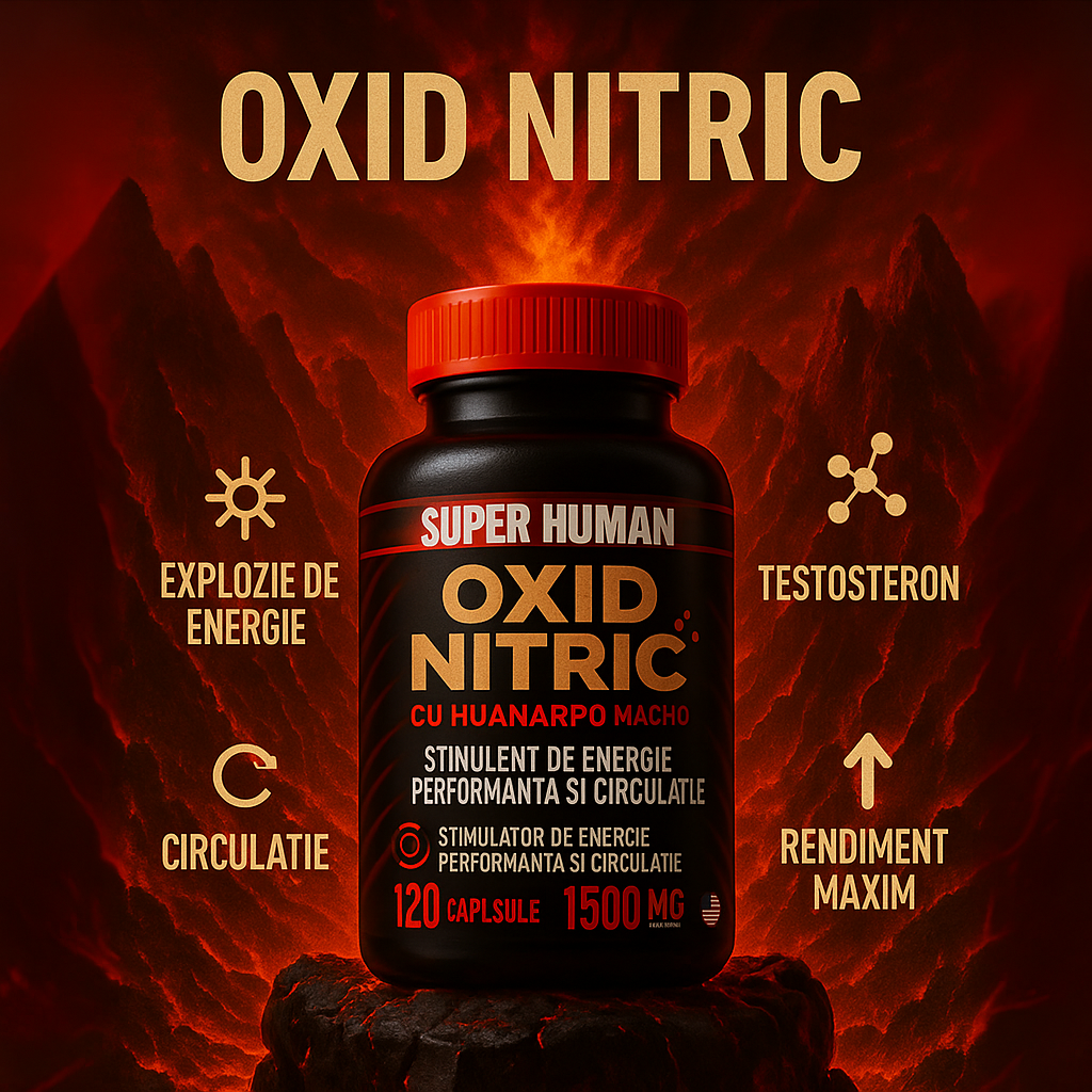 Oxido Nitrico™ – Capsule cu oxid nitric și Huanarpo pentru energie, potență și performanță, formulă avansată naturală (120 capsule) – SuperHuman™
