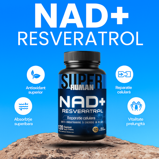 NAD + Resveratrol – Capsule pentru repararea celulară, anti-îmbătrânire și energie suplimentară (120 capsule) – SuperHuman™